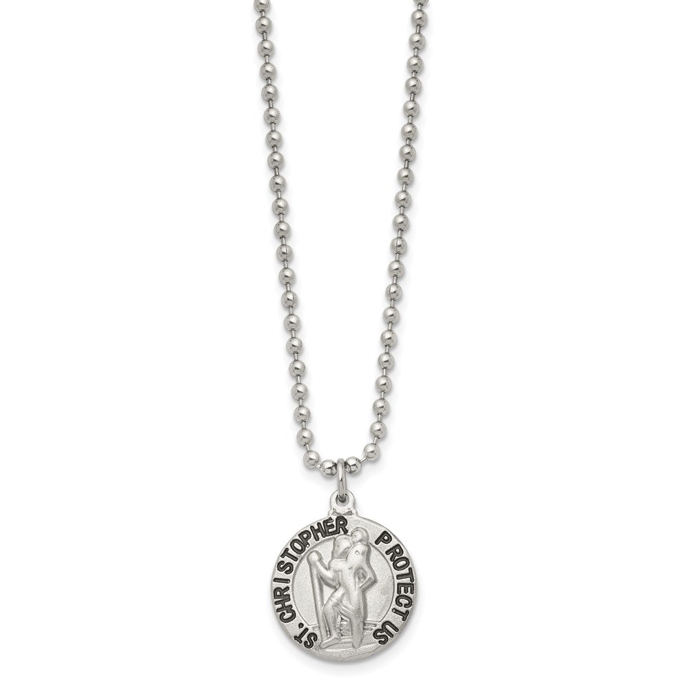 Chisel Stainless Steel Brushed and Enameled St. Christopher Medal on a 22 inch Ball Chain Necklace SRN2402-22