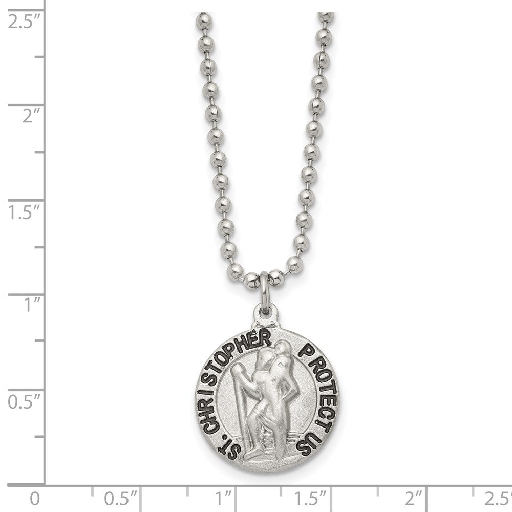 Chisel Stainless Steel Brushed and Enameled St. Christopher Medal on a 22 inch Ball Chain Necklace SRN2402-22