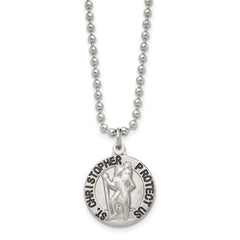 Chisel Stainless Steel Brushed and Enameled St. Christopher Medal on a 22 inch Ball Chain Necklace SRN2402-22