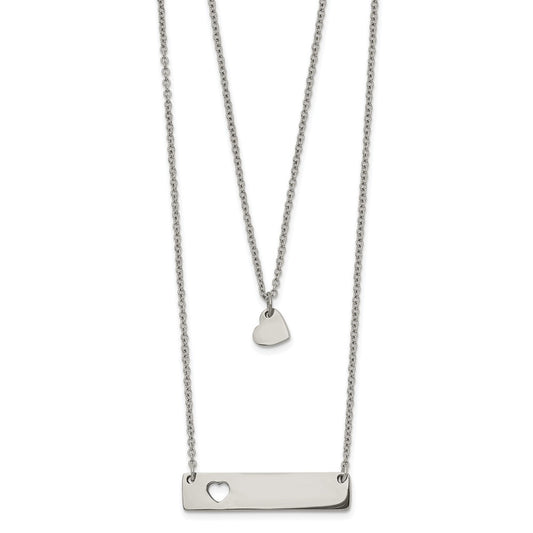 Chisel Stainless Steel Polished Heart and Bar Multi Strand 15.5 inch Cable Chain with a 1.5 inch Extension Necklace SRN2703-15.5