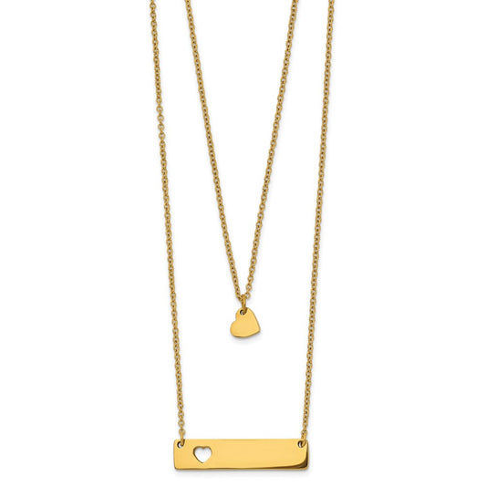 Chisel Stainless Steel Polished Yellow IP-plated Heart and Bar Multi Strand 15.5 inch Cable Chain with a 1.5 inch Extension Necklace SRN2704-15.5