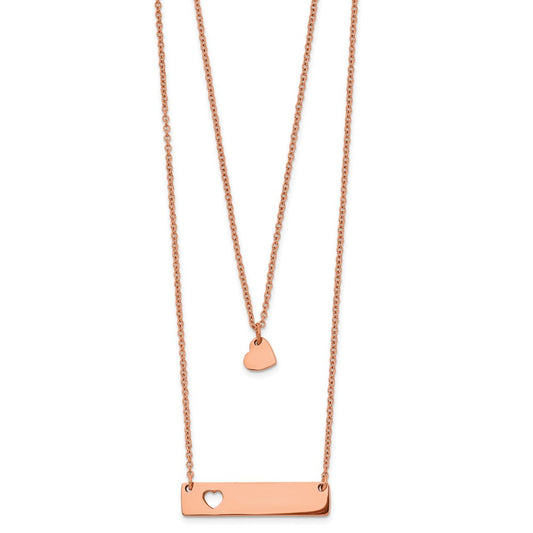 Chisel Stainless Steel Polished Rose IP-plated Heart and Bar Multi Strand 15.5 inch Cable Chain with a 1.5 inch Extension Necklace SRN2705-15.5