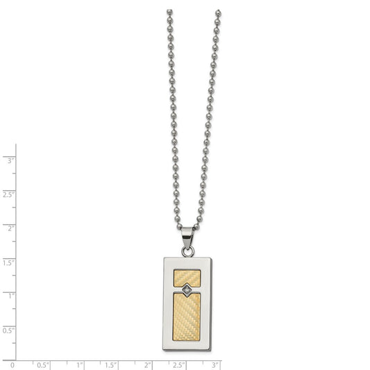 Chisel Stainless Steel Polished with 18k Gold Accent .025 carat Diamond Pendant on a 24 inch Ball Chain Necklace SRN2713-24