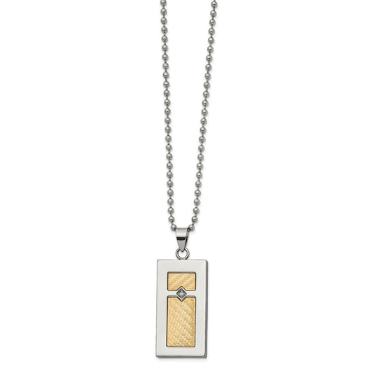 Chisel Stainless Steel Polished with 18k Gold Accent .025 carat Diamond Pendant on a 24 inch Ball Chain Necklace SRN2713-24