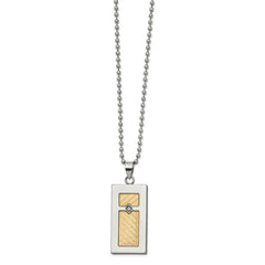 Chisel Stainless Steel Polished with 18k Gold Accent .025 carat Diamond Pendant on a 24 inch Ball Chain Necklace SRN2713-24