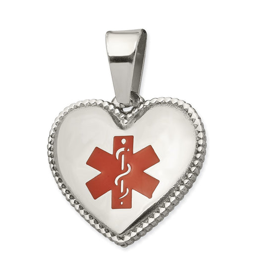 Stainless Steel Polished w/Red Enamel Heart Medical Pendant SRN2761-20P