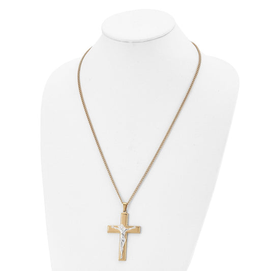 Chisel Stainless Steel Polished Yellow IP-plated Crucifix Pendant on a 24 inch Curb Chain Necklace SRN2767-24