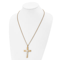 Chisel Stainless Steel Polished Yellow IP-plated Crucifix Pendant on a 24 inch Curb Chain Necklace SRN2767-24