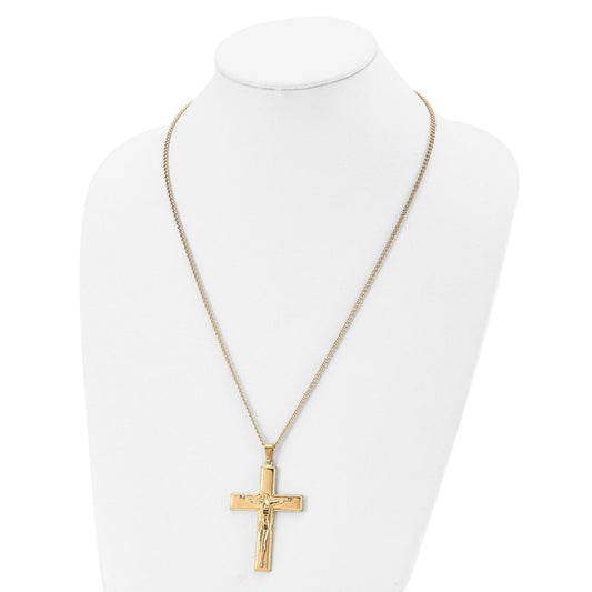 Chisel Stainless Steel Polished Yellow IP-plated Crucifix Pendant on a 24 inch Curb Chain Necklace SRN2768-24