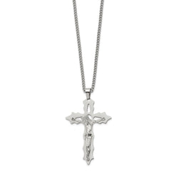 Chisel Stainless Steel Polished Cutout Crucifix Pendant on a 24 inch Curb Chain Necklace SRN2773-24