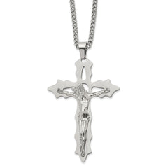Chisel Stainless Steel Polished Cutout Crucifix Pendant on a 24 inch Curb Chain Necklace SRN2773-24