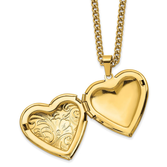 Chisel Stainless Steel Polished Yellow IP-plated Heart Locket on a 24 inch Curb Chain Necklace SRN2784-24