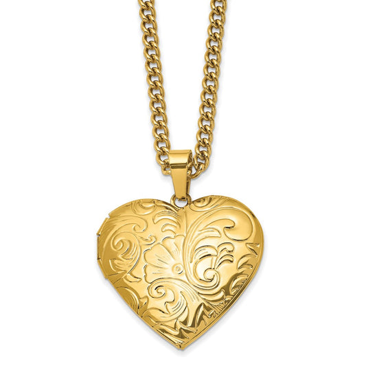 Chisel Stainless Steel Polished Yellow IP-plated Heart Locket on a 24 inch Curb Chain Necklace SRN2784-24