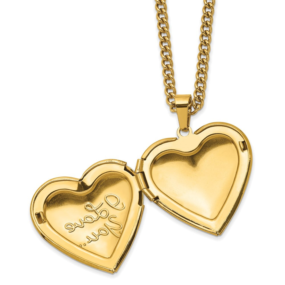 Chisel Stainless Steel Polished Yellow IP-plated I LOVE YOU Heart Locket on a 24 inch Curb Chain Necklace SRN2785-24