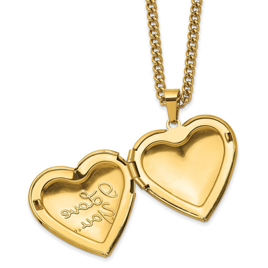 Chisel Stainless Steel Polished Yellow IP-plated I LOVE YOU Heart Locket on a 24 inch Curb Chain Necklace SRN2785-24