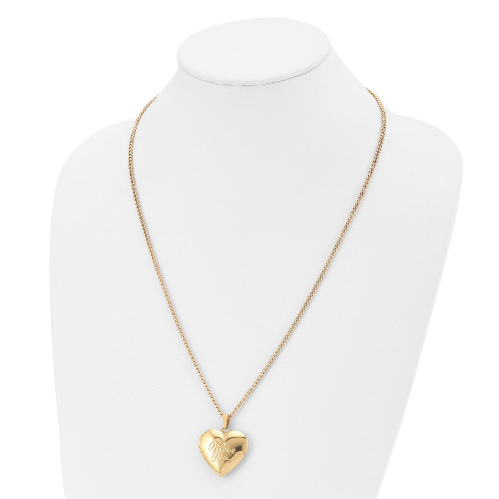 Chisel Stainless Steel Polished Yellow IP-plated I LOVE YOU Heart Locket on a 24 inch Curb Chain Necklace SRN2785-24