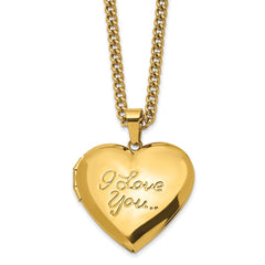 Chisel Stainless Steel Polished Yellow IP-plated I LOVE YOU Heart Locket on a 24 inch Curb Chain Necklace SRN2785-24
