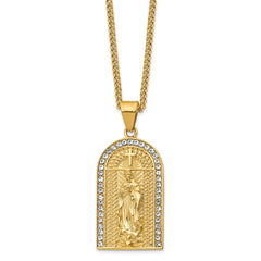 Chisel Stainless Steel Polished Yellow IP-plated with Crystal Blessed Mary Pendant on a 24 inch Curb Chain Necklace SRN2792-24