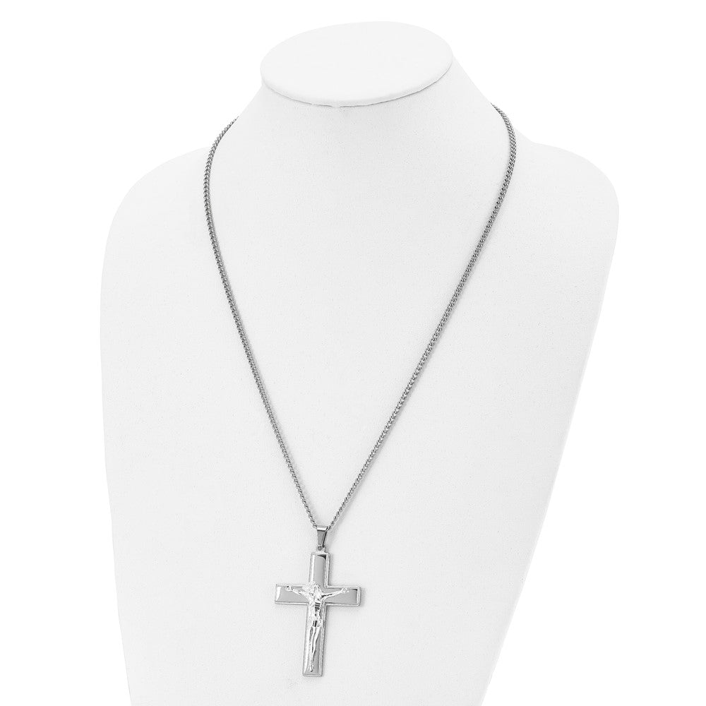 Chisel Stainless Steel Polished Crucifix Pendant on a 24 inch Curb Chain Necklace SRN2793-24