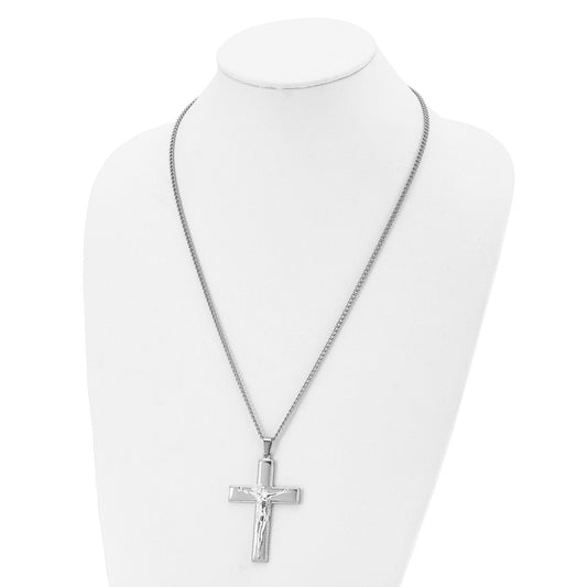 Chisel Stainless Steel Polished Crucifix Pendant on a 24 inch Curb Chain Necklace SRN2793-24