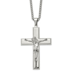 Chisel Stainless Steel Polished Crucifix Pendant on a 24 inch Curb Chain Necklace SRN2793-24