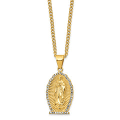 Chisel Stainless Steel Polished Yellow IP-plated with Crystal Our Lady of Guadalupe Pendant on a 24 inch Curb Chain Necklace SRN2794-24