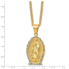 Chisel Stainless Steel Polished Yellow IP-plated with Crystal Our Lady of Guadalupe Pendant on a 24 inch Curb Chain Necklace SRN2794-24
