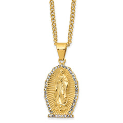 Chisel Stainless Steel Polished Yellow IP-plated with Crystal Our Lady of Guadalupe Pendant on a 24 inch Curb Chain Necklace SRN2794-24