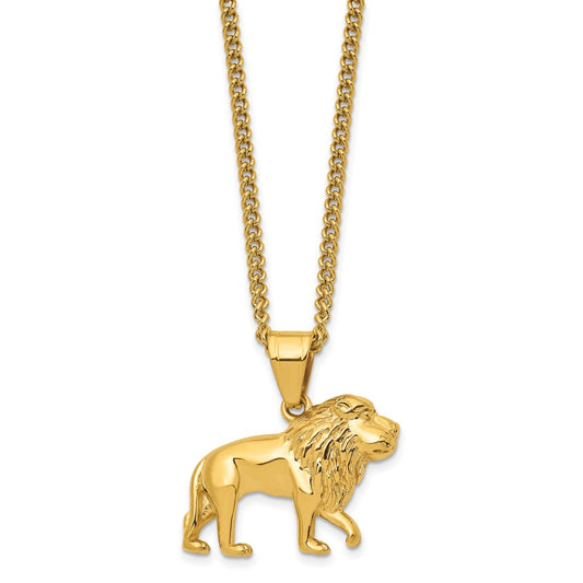 Chisel Stainless Steel Polished Yellow IP-plated Lion Pendant on a 24 inch Curb Chain Necklace SRN2795-24