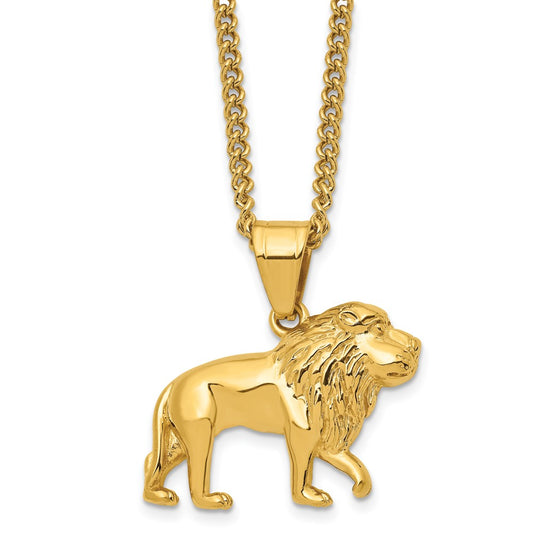 Chisel Stainless Steel Polished Yellow IP-plated Lion Pendant on a 24 inch Curb Chain Necklace SRN2795-24