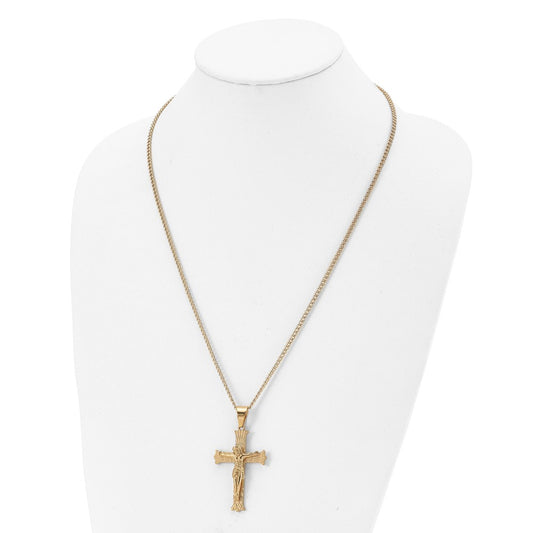 Chisel Stainless Steel Polished Yellow IP-plated Crucifix Pendant on a 24 inch Curb Chain Necklace SRN2796-24