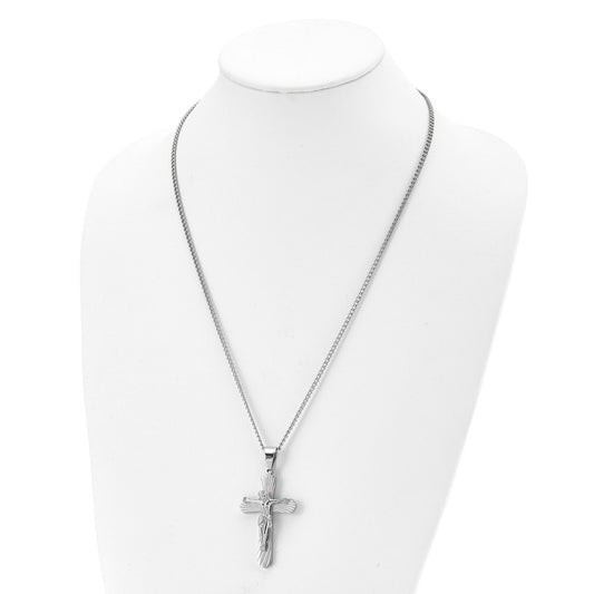 Chisel Stainless Steel Polished Crucifix Pendant on a 24 inch Curb Chain Necklace SRN2798-24