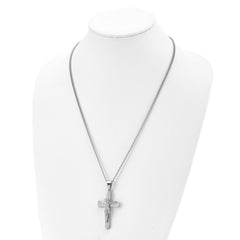 Chisel Stainless Steel Polished Crucifix Pendant on a 24 inch Curb Chain Necklace SRN2798-24