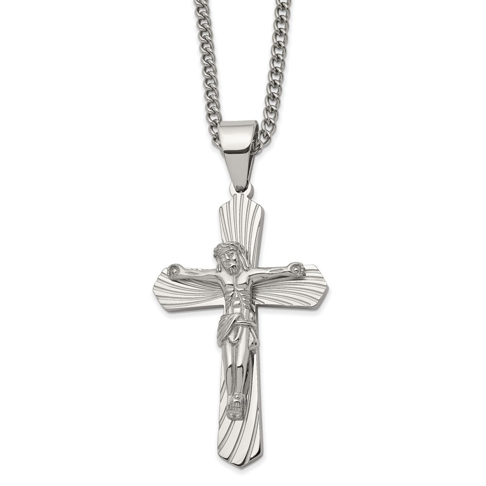 Chisel Stainless Steel Polished Crucifix Pendant on a 24 inch Curb Chain Necklace SRN2798-24
