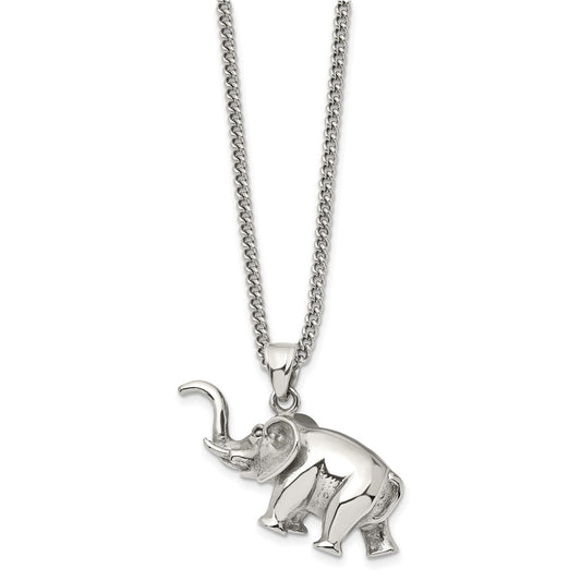 Chisel Stainless Steel Polished 3D Elephant Pendant on a 24 inch Curb Chain Necklace SRN2799-24