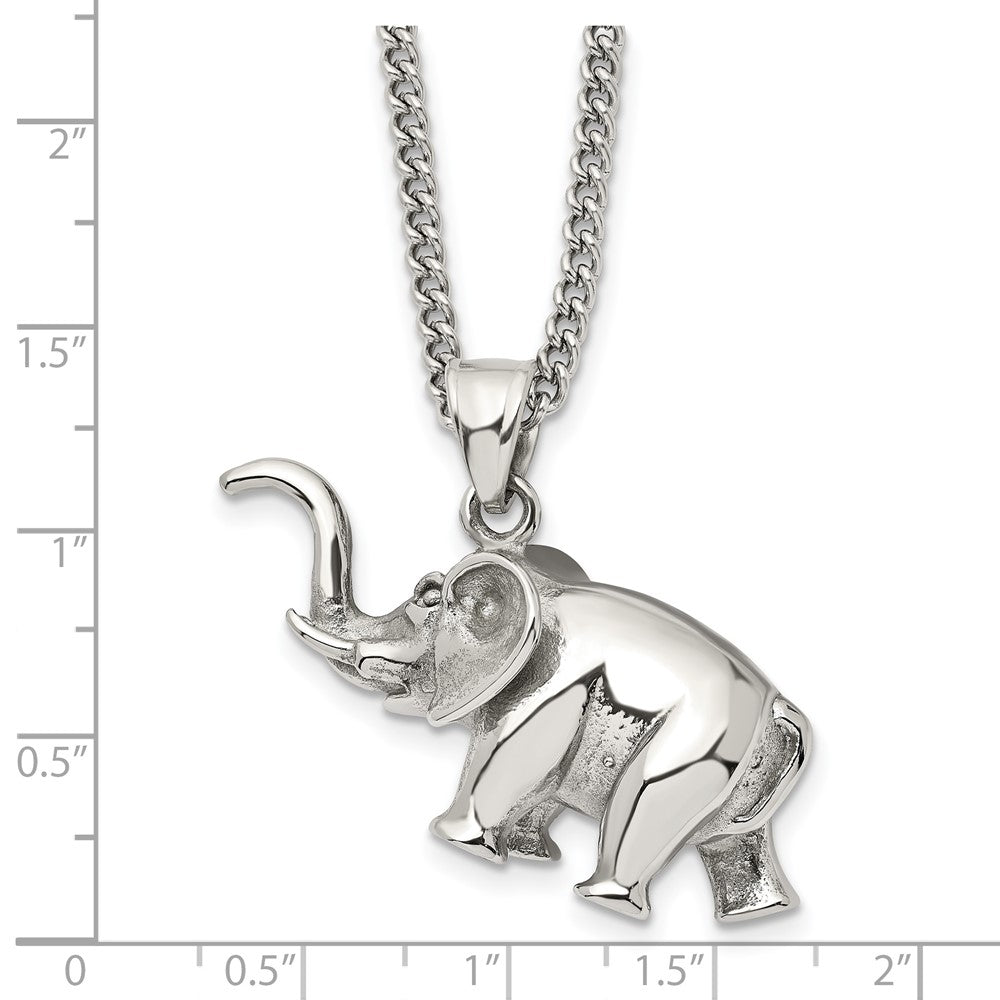 Chisel Stainless Steel Polished 3D Elephant Pendant on a 24 inch Curb Chain Necklace SRN2799-24