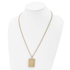 Chisel Stainless Steel Polished Yellow IP-plated Cross Bible Locket Pendant on a 24 inch Curb Chain Necklace SRN2801-24