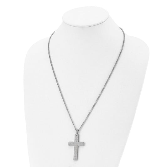 Chisel Stainless Steel Polished Lord's Prayer Cross Pendant on a 24 inch Curb Chain Necklace SRN2804-24