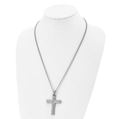 Chisel Stainless Steel Polished Etched Isaiah 41:10 Prayer Cross Pendant on a 24 inch Curb Chain Necklace SRN2805-24