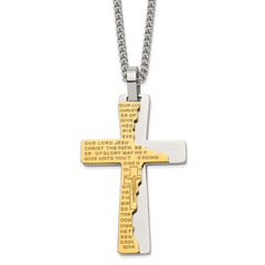 Chisel Stainless Steel Polished Yellow IP-plated Etched Broken Prayer Cross Pendant on a 24 inch Curb Chain Necklace SRN2806-24