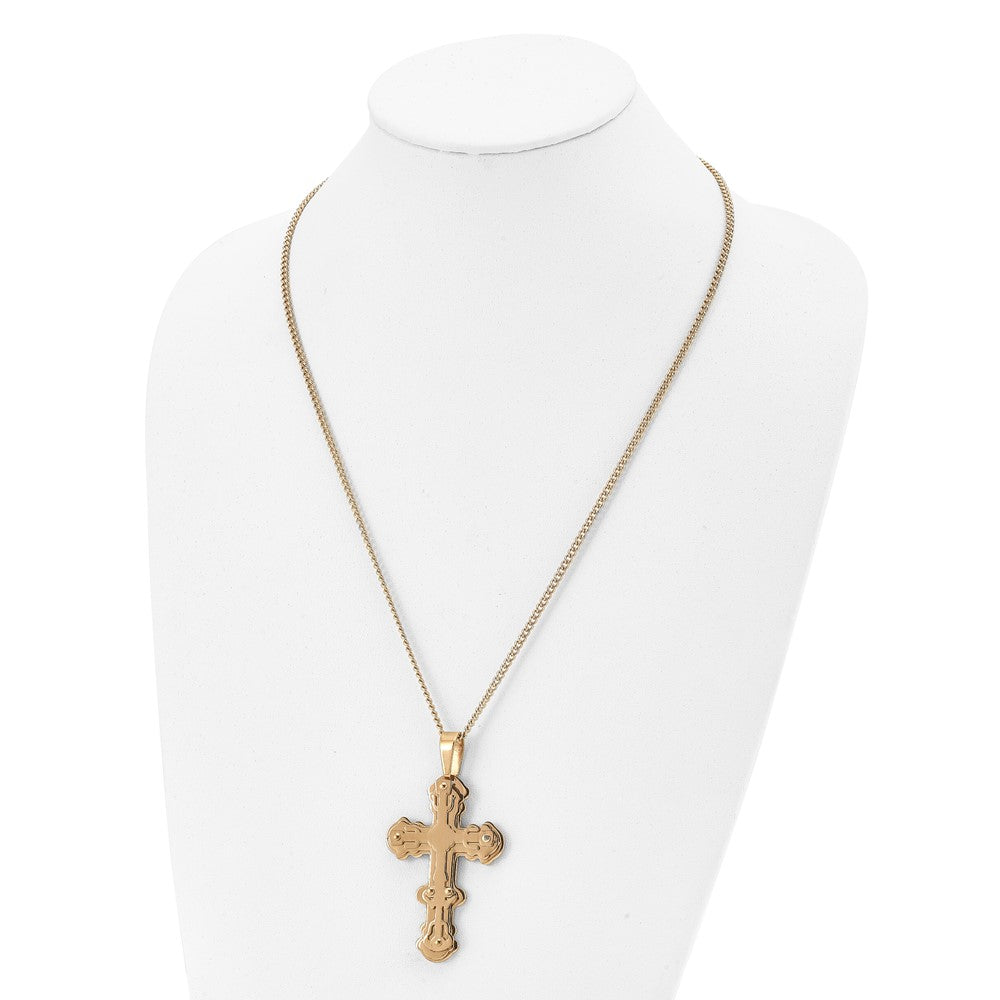 Chisel Stainless Steel Polished Yellow IP-plated Cross Pendant on a 24 inch Curb 24 inch Curb Chain Necklace SRN2814-24