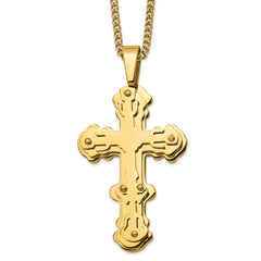 Chisel Stainless Steel Polished Yellow IP-plated Cross Pendant on a 24 inch Curb 24 inch Curb Chain Necklace SRN2814-24