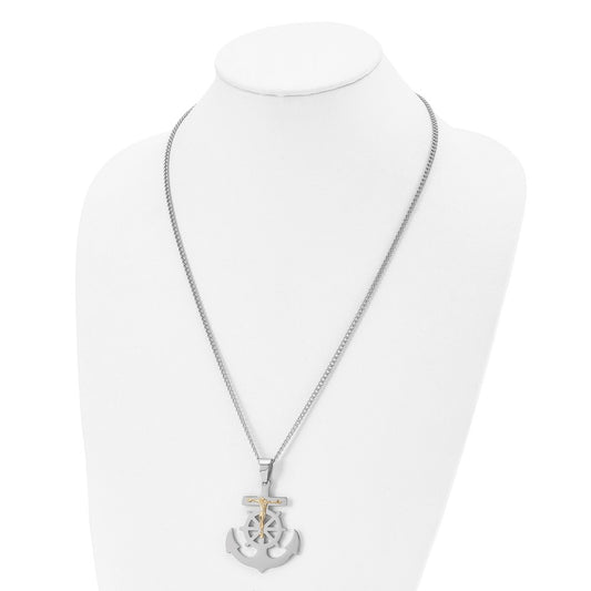 Chisel Stainless Steel Polished Yellow IP-plated Mariner's Cross Pendant on a 24 inch Curb Chain Necklace SRN2823-24