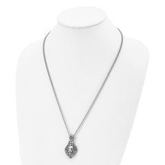 Chisel Stainless Steel Antiqued and Polished Small Lion Head with Swirl Design Pendant on a 24 inch Curb Chain Necklace SRN2828-24