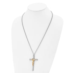 Chisel Stainless Steel Polished Yellow IP-plated Crucifix Pendant on a 24 inch Curb Chain Necklace SRN2831-24