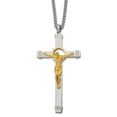 Chisel Stainless Steel Polished Yellow IP-plated Crucifix Pendant on a 24 inch Curb Chain Necklace SRN2831-24