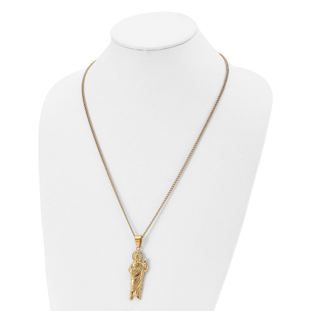 Chisel Stainless Steel Polished Yellow IP-plated Saint Jude Pendant on a 24 inch Curb Chain Necklace SRN2833-24