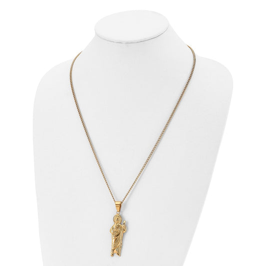 Chisel Stainless Steel Polished Yellow IP-plated Saint Jude Pendant on a 24 inch Curb Chain Necklace SRN2833-24