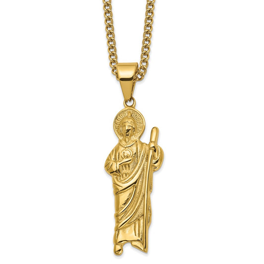 Chisel Stainless Steel Polished Yellow IP-plated Saint Jude Pendant on a 24 inch Curb Chain Necklace SRN2833-24