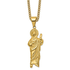 Chisel Stainless Steel Polished Yellow IP-plated Saint Jude Pendant on a 24 inch Curb Chain Necklace SRN2833-24